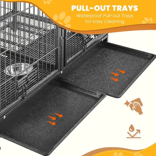 Vista 6 de Yaheetech Jaula Apilable para Perros con Divisor de 43'' Rodante Jaula de Servicio Pesado para Perros con Parte Superior Abierta/2 Bandejas