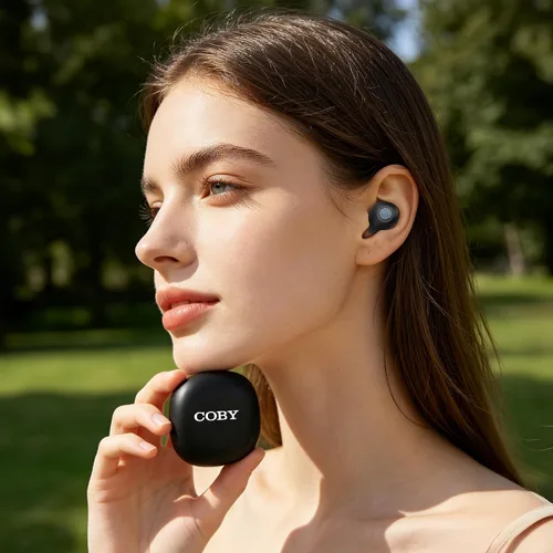 Vista 6 de Coby Auriculares inalámbricos verdaderos, estuche de carga, auriculares Bluetooth, par automático, auriculares inalámbricos portátiles, auriculares