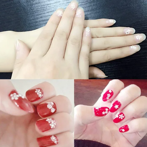 Vista 7 de Calcomanías de arte de uñas de flores, calcomanías autoadhesivas 3D blancas con diamantes de imitación para uñas, decoraciones, puntas de manicura