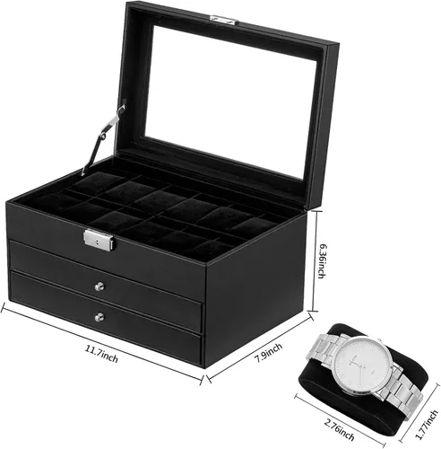 Vista 6 de Oyydecor Joyero caja de reloj de piel sintética organizador de almacenamiento de madera para almacenamiento y exhibición regalos de negocios