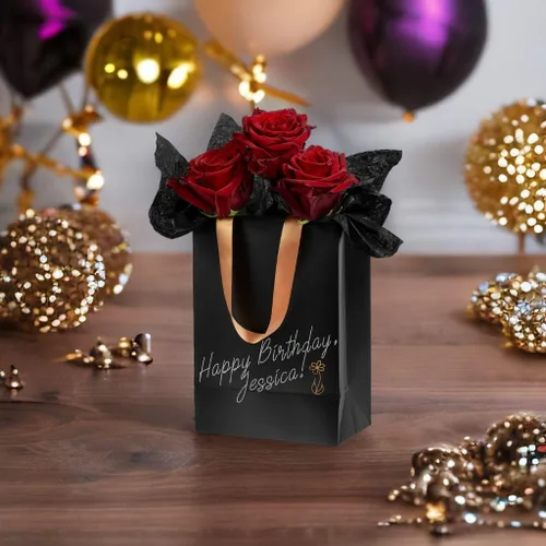 Vista 8 de Anavego 6 bolsas de regalo negras de primera clase con marcadores metálicos para personalización y papel de seda. Tamaño mediano 8 x 10 pulgadas.
