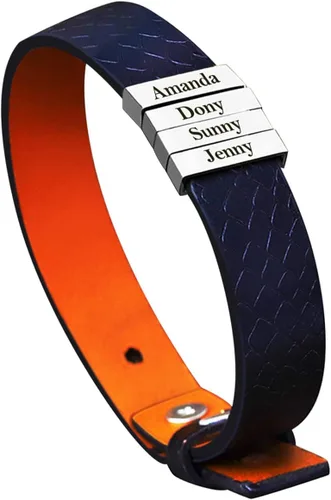 Vista 61 de Pulseras de cuero personalizadas para hombre con 1-6 nombres, pulsera trenzada personalizada con cuentas para papá, marido, día del padre, San