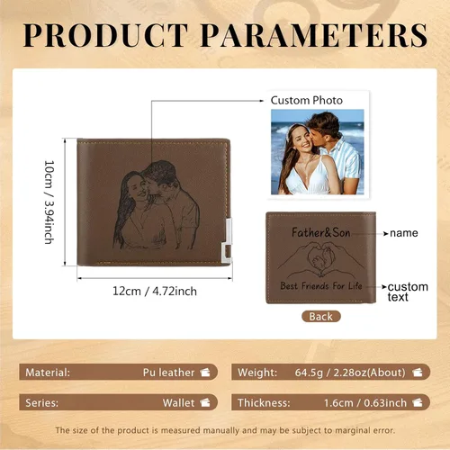 Vista 34 de Carteras personalizadas para hombres, cartera personalizada para hombre con imagen grabada y nombre, billetera delgada de cuero plegable, regalos