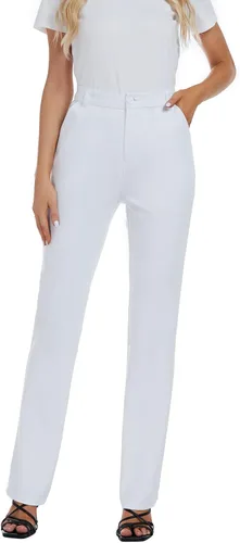 Vista 3 de Pantalones de trabajo elásticos de pierna recta para mujer, pantalones de trabajo, negocios, oficina, pantalones casuales con bolsillos