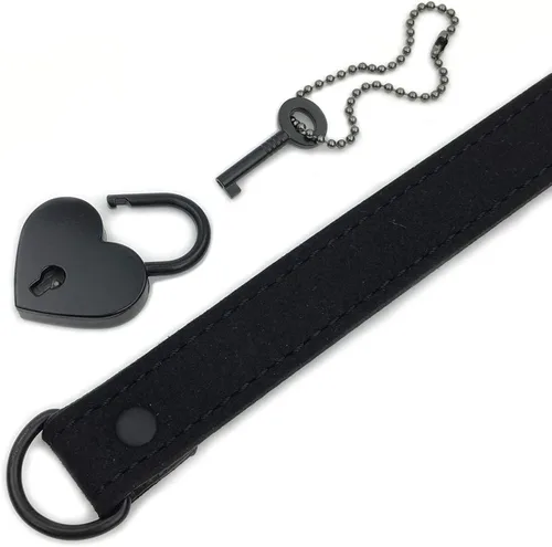Vista 4 de Succuba Gargantilla de candado, collar de Lolita, collar de terciopelo de gato con cerradura y llave para mujeres y hombres, Poliuretano, no conocido