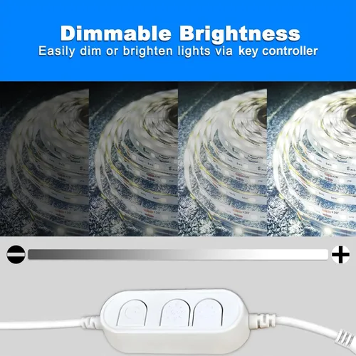 Vista 3 de VOLIVO - Tira de luces LED blancas, 16.4 pies, tira de luces LED de intensidad regulable 6500K, luz blanca brillante de día, adhesivo fuerte, tira