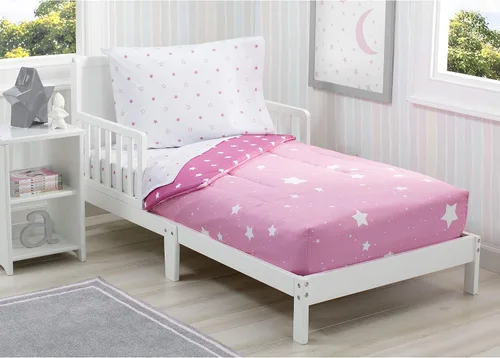 Vista 3 de Delta Children Juego de ropa de cama de 4 piezas para niñas – Edredón reversible 2 en 1 – Incluye edredón ajustable para mantener a los más pequeños