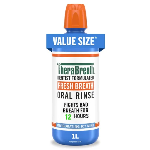 Vista 9 de TheraBreath Enjuague bucal Fresh Breath, vigorizante sabor a menta helada, formulado por dentistas y aceptado por la ADA para el mal aliento con pH