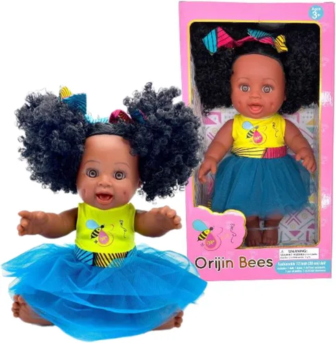 Vista 8 de Orijin Bees Curly Swizzy Bee - Muñeca Biracial negra de 12 pulgadas con pelo rizado