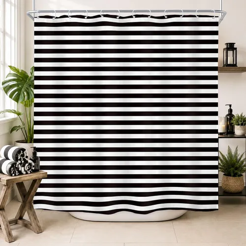 Vista 11 de Black White Striped Small Stall Simple Bathroom Shower Curtain Set