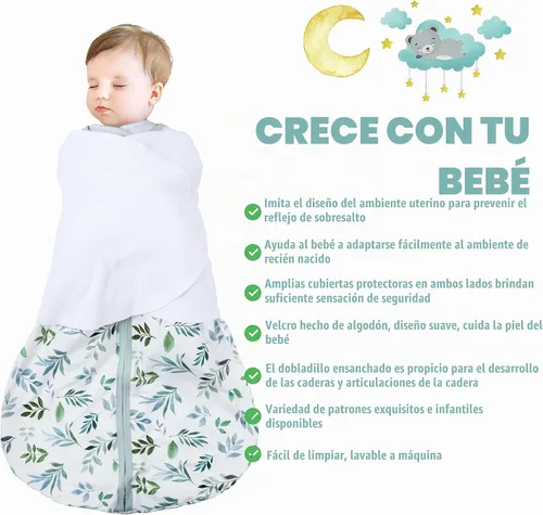 Vista 2 de BSTOPPT Saco de Dormir para Recién Nacido, Manta Enrollable para Bebé, 0-3 Meses, Manta Enrollable Ajustable en 3 Direcciones, 100% Algodón Rayón