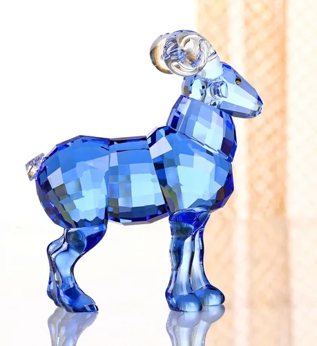 Vista 3 de Colección de figuras de animales de cabra de cristal, estatua coleccionable para decoración del hogar (azul)