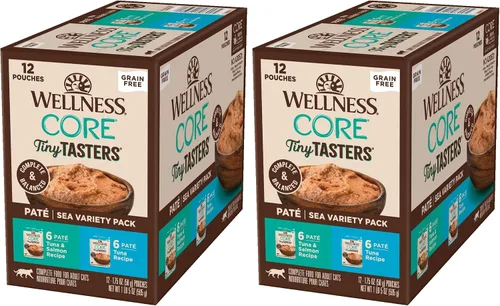 Vista 10 de Wellness CORE Tiny Tasters - Alimento húmedo en paté para gatos adultos, natural, rico en proteínas, sin granos, bolsa de 1.75 onzas, paquete de 12