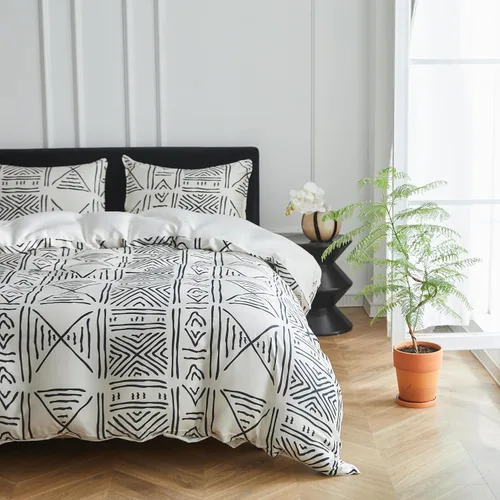 Vista 18 de Simple&Opulence Juego de funda de edredón refrescante estilo bohemio, 3 piezas, diseño geométrico tribal azteca, de lujo, ropa de cama suave