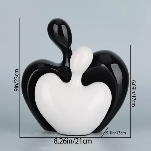 Vista 2 de Estatua de amor de cerámica, pareja masculina y femenina abrazando escultura, decoración del hogar en blanco y negro, boda para padres, figuras
