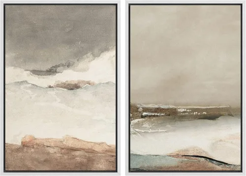 Vista 13 de Ashbrook - Set de arte de pared en lienzo enmarcado, tonos orgánicos de la tierra en beige y marrón con ilustraciones de trazos circulares, arte