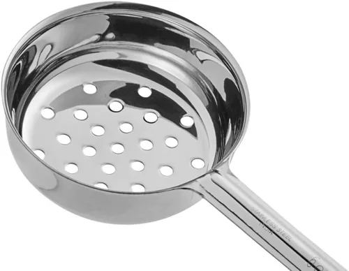 Vista 4 de Soro Essentials - Porcionadores perforados de acero inoxidable de 6 onzas con mango de plástico negro - Cucharas de servicio para control