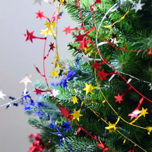Vista 6 de Guirnalda de oropel brillante con alambre, guirnalda metálica de Navidad de estrella pequeña para árbol de Navidad, hogar, boda, fiesta, adorno Azul