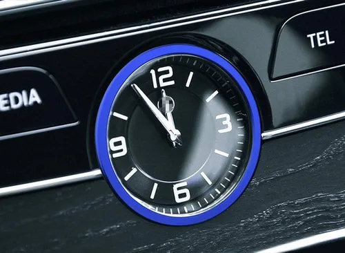 Vista 6 de iJDMTOY Anillo decorativo de aluminio azul para salpicadero interior de reloj analógico compatible con Mercedes W205 Clase C W213 Clase E X205 Clase