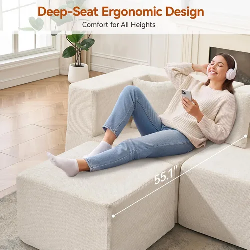 Vista 6 de MONVANE Sofá Seccional Modular de 103'', Sofá Seccional Cloud con Otomana, Sofá Convertible de Chenille en Forma de L con Asiento Profundo, Sofás