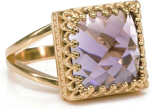 Vista 7 de Intrincado anillo de piedra natal de febrero, anillo de amatista en doble banda chapada en oro de 14 quilates, joyería de amatista hecha a mano
