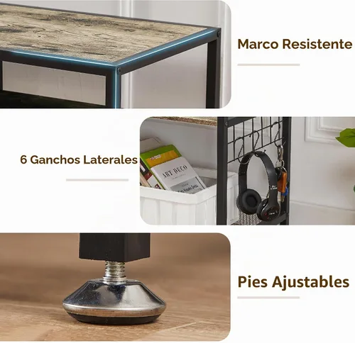 Vista 6 de VECELO Soporte de TV de 63 pulgadas con tomas de corriente para televisión de 55/60/65/70 pulgadas, centro de entretenimiento con estantes de Gris