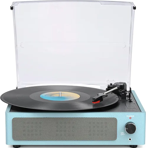 Vista 20 de Tocadiscos de vinilo vintage con altavoces, giradiscos accionados por correa, compatible con 3 velocidades, reproducción inalámbrica Bluetooth