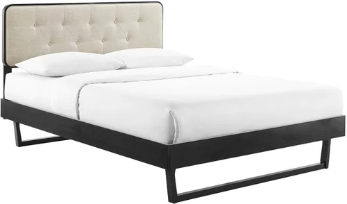 Vista 3 de Modway MOD-6643-BLK-BEI Bridgette - Cama de plataforma de madera con marco angular, color negro y beige