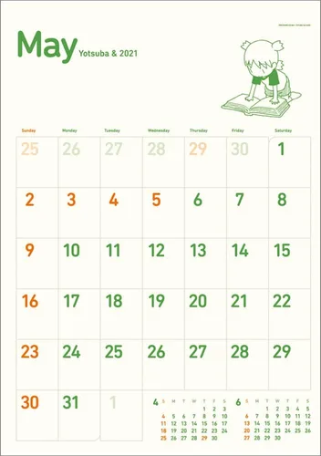 Vista 3 de Yotsuba & 2021 - Calendario de pared oficial de Japón Anime Ensky