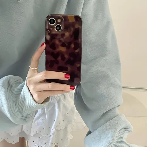 Vista 2 de Funda protectora estética de tortuga para iPhone 12 de 6.1 pulgadas, diseño retro con estampado de leopardo y ámbar marrón y ámbar para iPhone 12
