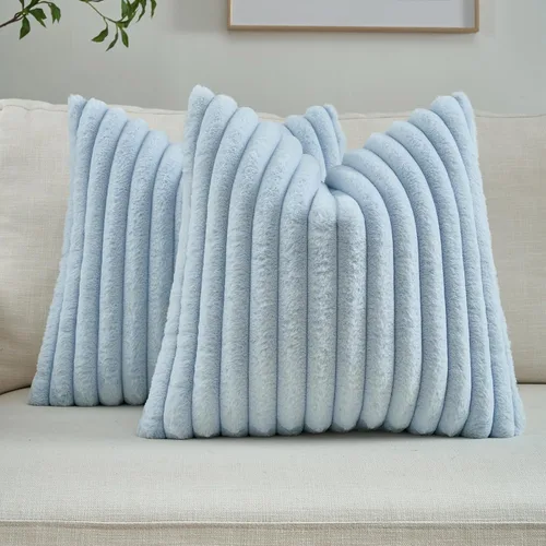 Vista 36 de FUTEI Pack of 2 Faux Fur Throw Pillow Covers 20x20 Inch, Navy Blue Azul marino