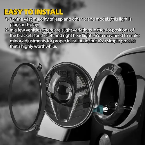 Vista 7 de Faros delanteros DRL personalizados de 7 pulgadas, faros delanteros LED redondos compatibles con Jeep Wrangler JK, JKU, TJ, LJ, Chevy, Ford, GMC