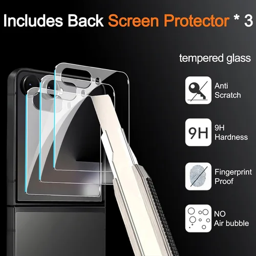 Vista 6 de Milomdoi 9 en 1 protector de pantalla para Samsung Galaxy Z Flip 7, 3 películas flexibles interiores + 3 vidrio templado frontal + 3 protectores