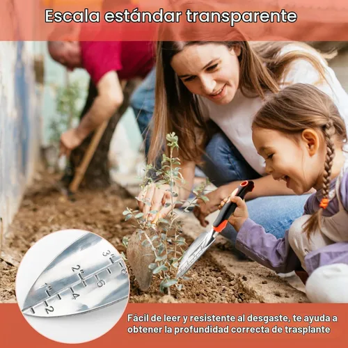 Vista 4 de Paleta de jardín con marca de medición, pala de jardinería resistente, pala de mano con mango ergonómico, pequeñas herramientas de jardín
