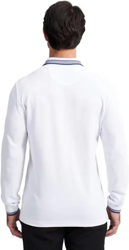 Vista 3 de Polo de piqué para hombre, manga larga, con punta de mezcla de algodón, casual, con cuello, ajuste clásico