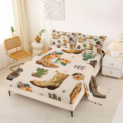 Vista 12 de Erosebridal Western Cowgirl Sheet Set Twin Western Cowboy Bed Sheets for Kids Boys Girls Horseshoe Boots Southwestern Flat Fitted Sheet Wild West