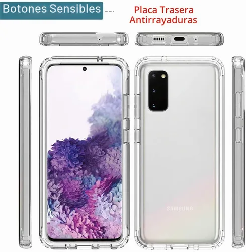Vista 5 de Funda para Samsung Galaxy S20 5G, transparente, protección de cuerpo completo, protector de pantalla de vidrio templado, parachoques híbrido a