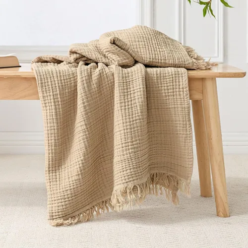 Vista 24 de Esterra Manta de Muselina de 50x65 Pulgadas Acogedora Suave Ligera Manta de Algodón Prelavada, Manta de Gasa de 4 Capas Transpirable para Todas