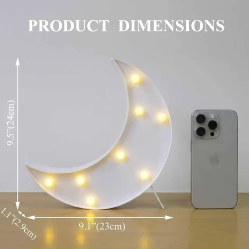 Vista 2 de Letreros LED de marquesina en forma de luna, luces nocturnas iluminadas a pilas, lámpara de luna creciente para dormitorio, Navidad, decoración
