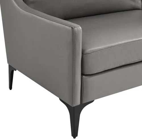 Vista 8 de Modway Sofá Corland de cuero y metal de estilo moderno en acabado gris