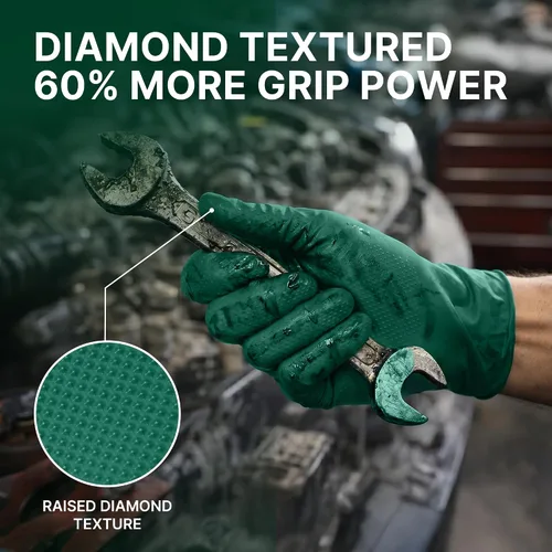 Vista 4 de TitanFlex Heavy Duty Industrial Nitrile Gloves with Raised Diamond Texture, 6-mil, Latex Free (Dark Green/Yellow)