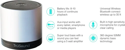 Vista 5 de TruSound - Altavoz Bluetooth inalámbrico portátil, mini altavoz Bluetooth con micrófono, altavoz de subwoofer fuerte, altavoz portátil