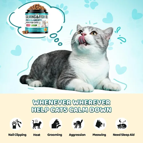 Vista 6 de Wagmee Golosinas calmantes para gatos, 500 masticables crujientes y cremosos para gatos con melatonina, manzanilla para aliviar el estrés