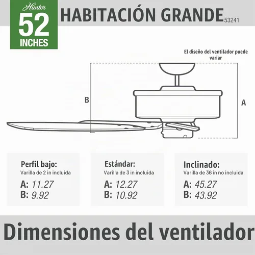 Vista 7 de Hunter Builder Elite, Ventilador de techo, para interiores, 52 pulgadas, níquel cepillado Sin luz, montaje estándar, cadena de tracción, 5