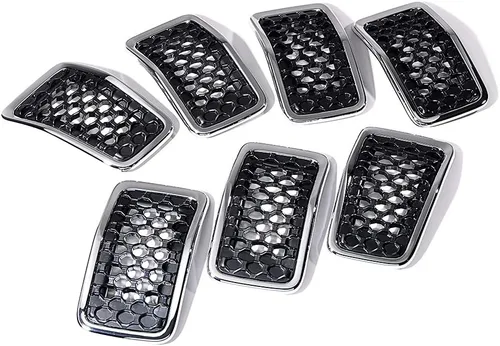 Vista 10 de Compatible con Jeep Cherokee 2014-2018 Kit de inserción de cubierta de parrilla de 4 puertas, 7 piezas (rejilla de malla negra + moldura cromada)