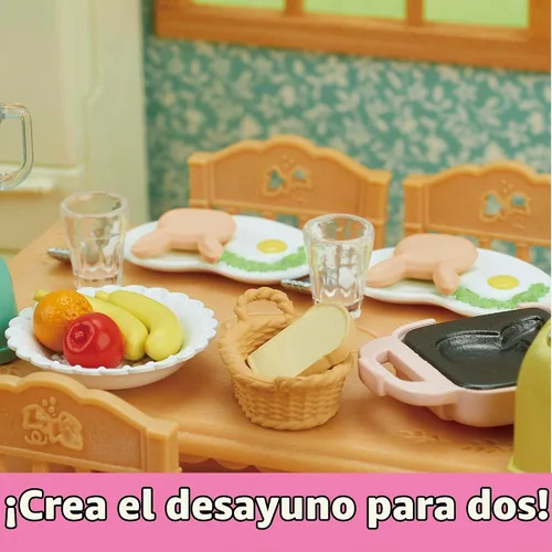 Vista 3 de Calico Critters - Juego de desayuno - Muebles y accesorios para casas de muñecas Serve tiny pancakes and morning treats - a detailed table spread