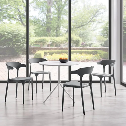 Vista 4 de Juego de sillas de comedor apilables modernas, sin ensamblaje, silla de plástico, silla de patio, adecuada para cafés y restaurantes interiores