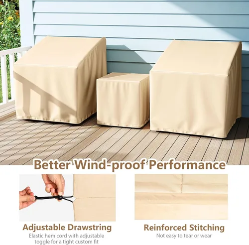 Vista 6 de Tangkula Juego de 3 fundas para muebles de patio, fundas impermeables para conversación al aire libre para 3 piezas, juego de funda de sofá