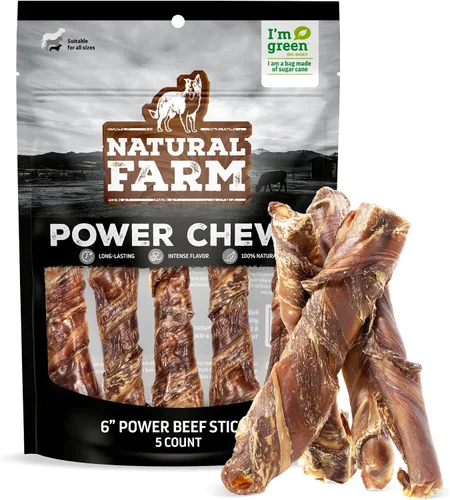 Vista 10 de Natural Farm Power Bully Sticks - Masticables para perros (4 pulgadas, 16 onzas), masticables 2 en 1: mejilla de res premium envuelta en pene