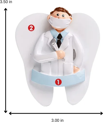 Vista 3 de Adorno personalizado para árbol de Navidad 2024 para trabajadores de la salud, adorno personalizado para dentista masculino, recuerdo para dentista